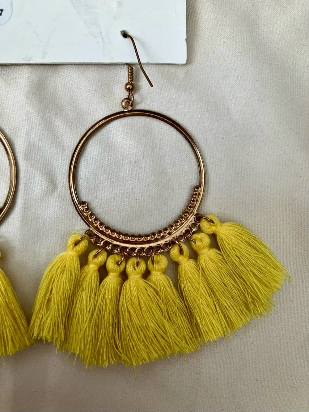 Free People Bright Yellow Tassel Hoop Earrings
